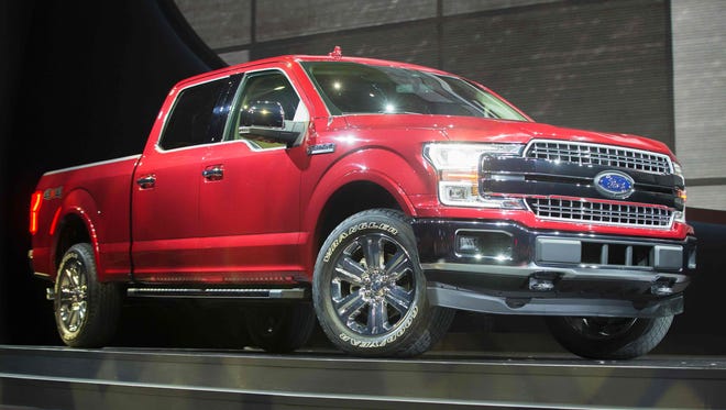 The Ford F-150 is introduced during the company's press conference at the 2017 North American International Auto Show in Detroit n January 2017. F-150 sales increased 12.8 percent in May over the same month a year ago.