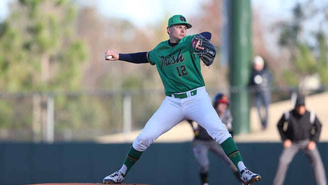 University of Notre Dame junior right-hander Brandon Bielak pitches against Maryland in an ACC game this season.