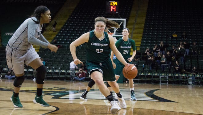 Karly Murphy drives against Wright State in UWGB's win on Thursday.