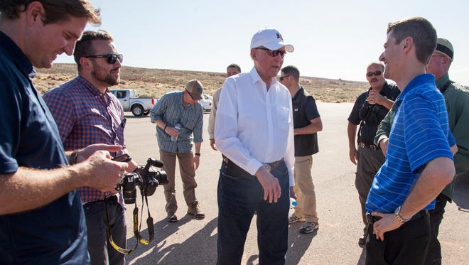 U.S. Sen. Orrin Hatch visits Sand Hollow on a tour through Southern Utah to discuss development and protection with local officials Tuesday, May 31, 2016.