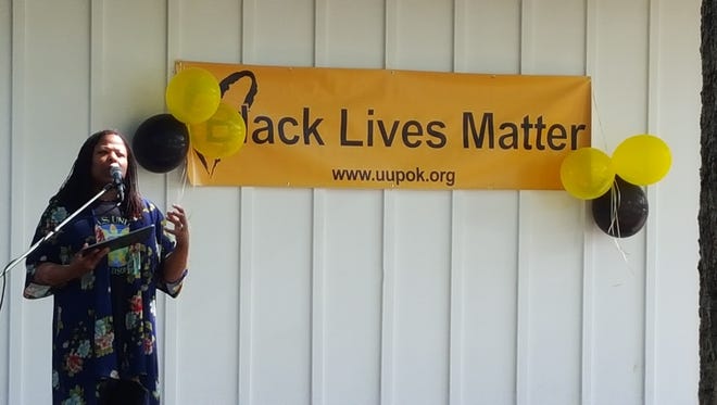 Diedre Jen Brown speaks during the July 15 Black Lives Matter event in Poughkeepsie.