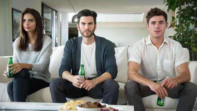 Emily Ratajkowski, from left, Wes Bentley and Zac Efron star in the romantic drama “We are Your Friends.”