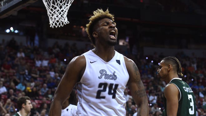 Nevada's Jordan Caroline reacts after scoring while taking on Colorado State during their Mountain West Tournament title game last week.