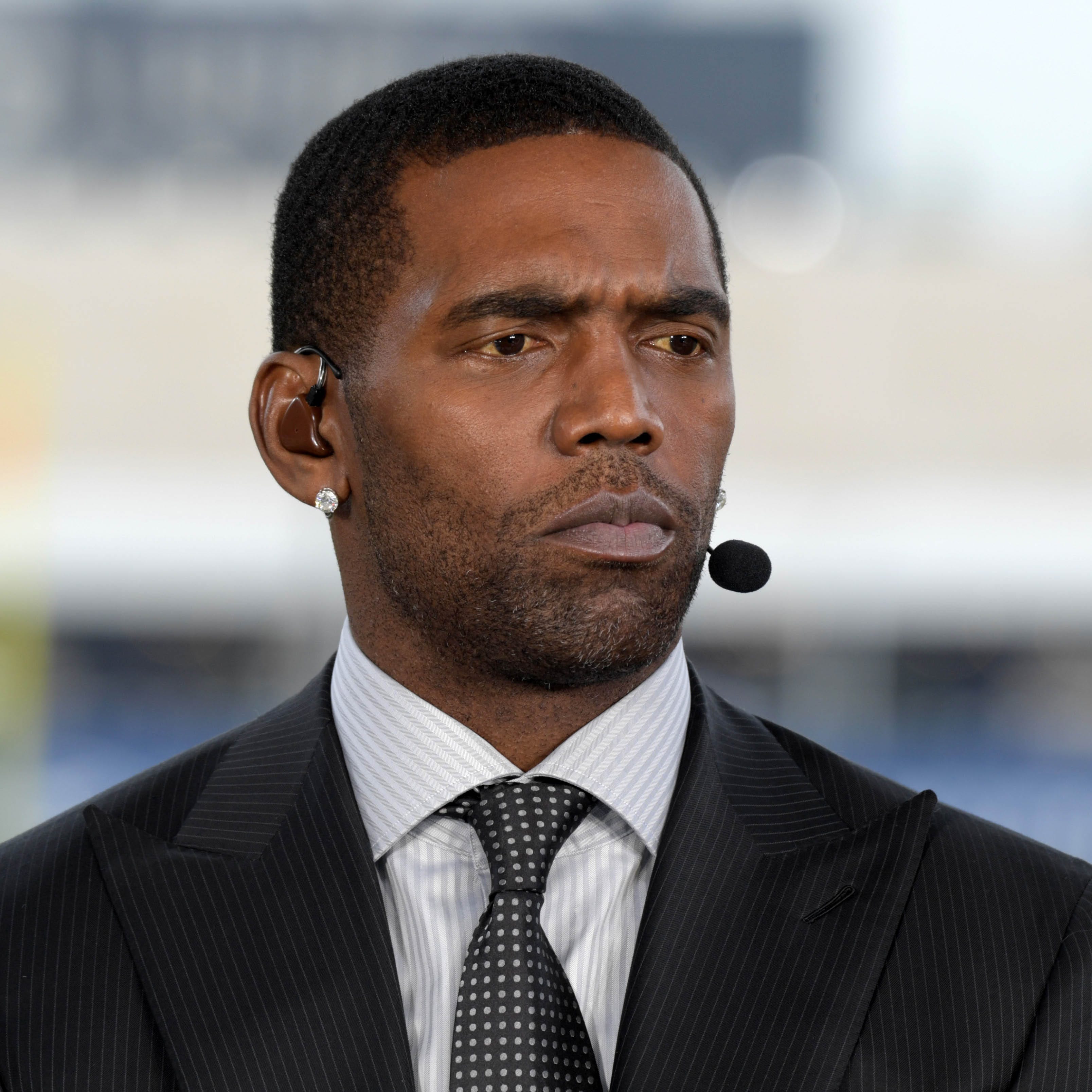 Nov 19, 2018; Los Angeles, CA, USA; Randy Moss on the ESPN Monday Night Football Countdown set at the Los Angeles Memorial Coliseum. Mandatory Credit: Kirby Lee-USA TODAY Sports