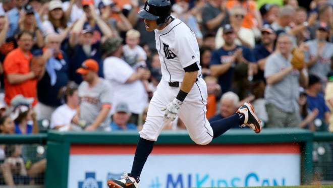 Tigers second baseman Ian Kinsler (3) rounds the bases after hitting a solo home run during the first inning of the Tigers' 13-4 win over the Rays Friday at Comerica Park.