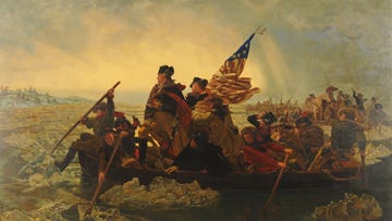 An authorized copy of "Washington Crossing the Delaware" hangs in Purdue's Wilmeth Active Learning Center. The 12-by-21-foot painting is on loan to the university from the Washington Crossing Foundation.