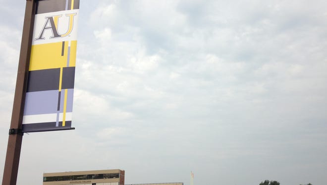 A new “AU” banner overlooks Augustana University’s Kirkeby-Over Stadium.
