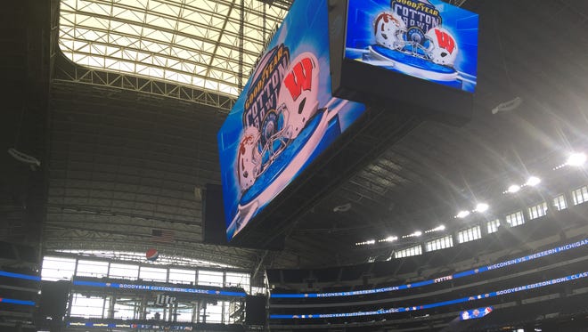 View inside AT&T Stadium, home of the Dallas Cowboys and site of Monday's 81st Cotton Bowl Classic matchup between Western Michigan and Wisconsin.