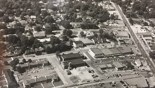 An aerial view of Lewis Plaza in the mid-1950s.