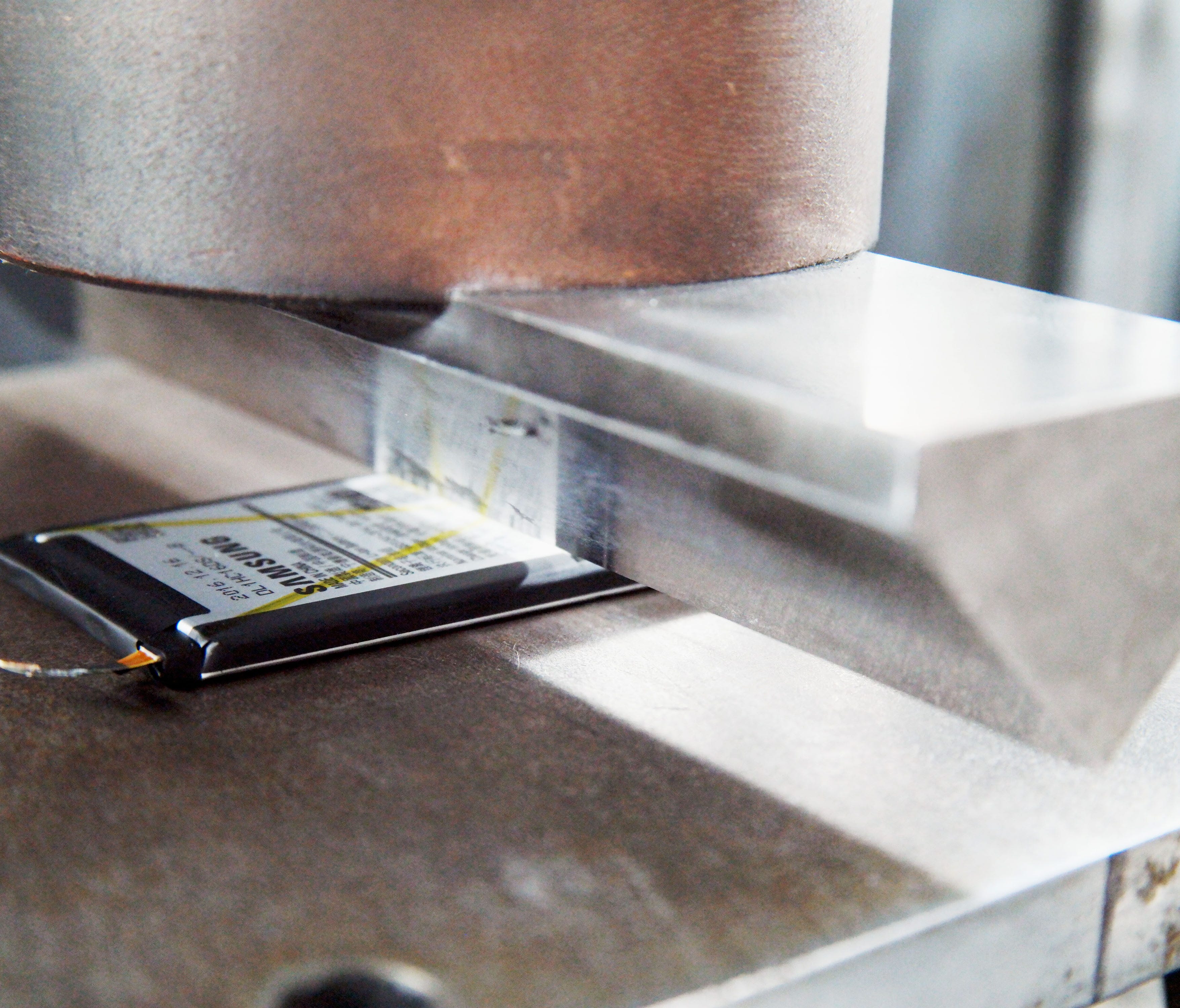 Samsung tests the durability of its batteries at a facility in Gumi, South Korea.