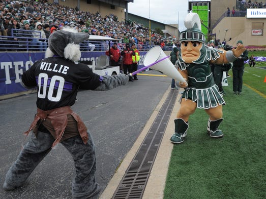 Northwestern Wildcats mascot Willie and Michigan State