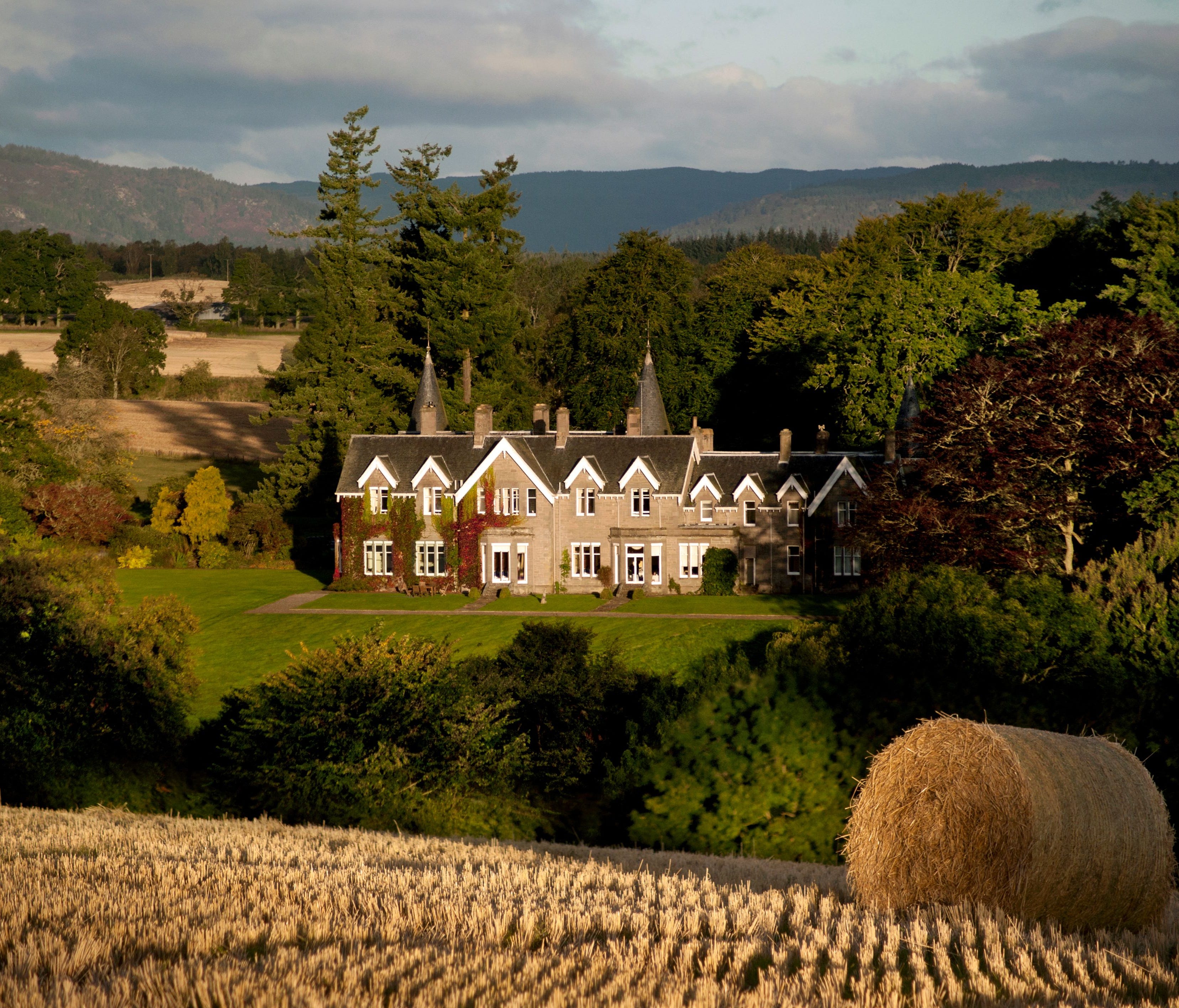 Ballathie House, Kinclaven, Perth and Kinross: Follow a long driveway to this Victorian country house on the banks of the River Tay, adorned with paintings in gilded frames and prize salmon in display cases. There's a wide choice of whiskies in the p