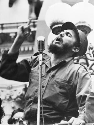 In in this Feb. 6, 1959 file photo, Cuba’s leader Fidel Castro speaks to a crowd during his triumphant march to Havana after the fall of the Batista regime. Castro died Nov. 25 at the age of 90.