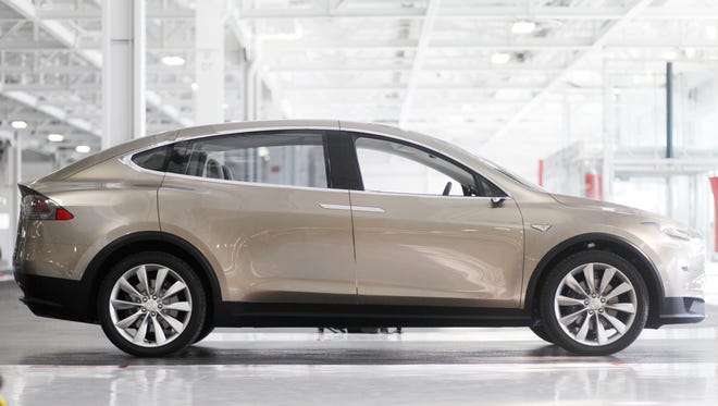 The beta version of the Tesla Model X -- a 7 passenger SUV at Tesla's Factory in Fremont, California, on Thursday, Feb. 23, 2012.