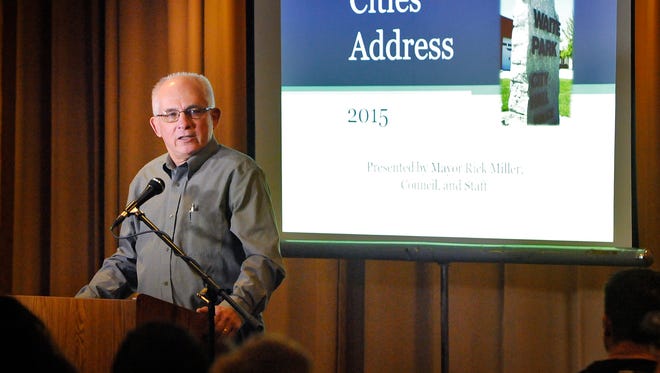 Waite Park mayor Rick Miller speaks during the 2015 State of the City program.