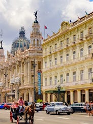 Horse and carriage in the heart of downtown Havana.