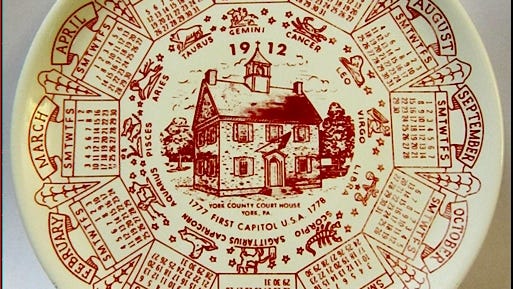 1912 Calendar Plate promoting the First Capitol of U.S.A. as the York County Court House in York, PA (Collections of S. H. Smith)