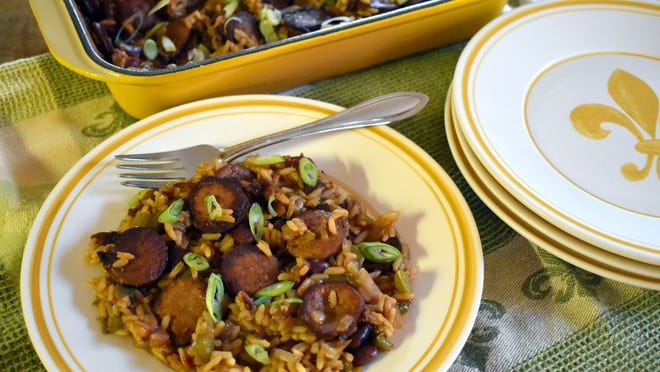 Dump and Bake Sausage Red Beans and Rice Casserole.