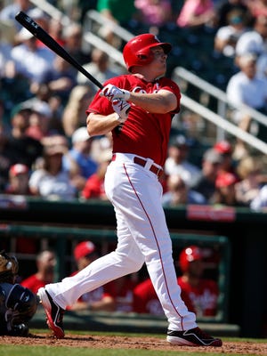 Jay Bruce connected on his first home run of the spring in the fourth inning of the Reds’ 10-1 victory over the Seattle Mariners on Sunday. The Reds hit three homers in the game.