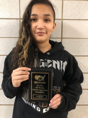 Jillian Dugenio of Branchburg, a Middle School student at The Wardlaw+Hartridge School in Edison, continued her reign as the best in her weight class by capturing her third consecutive state wrestling championship last weekend at Union High School.