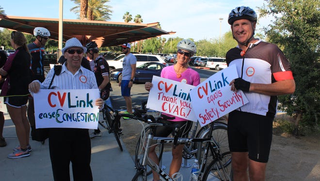 Bicyclists showed their support for the CV Link on Monday, May 15, 2017, in Palm Desert.
