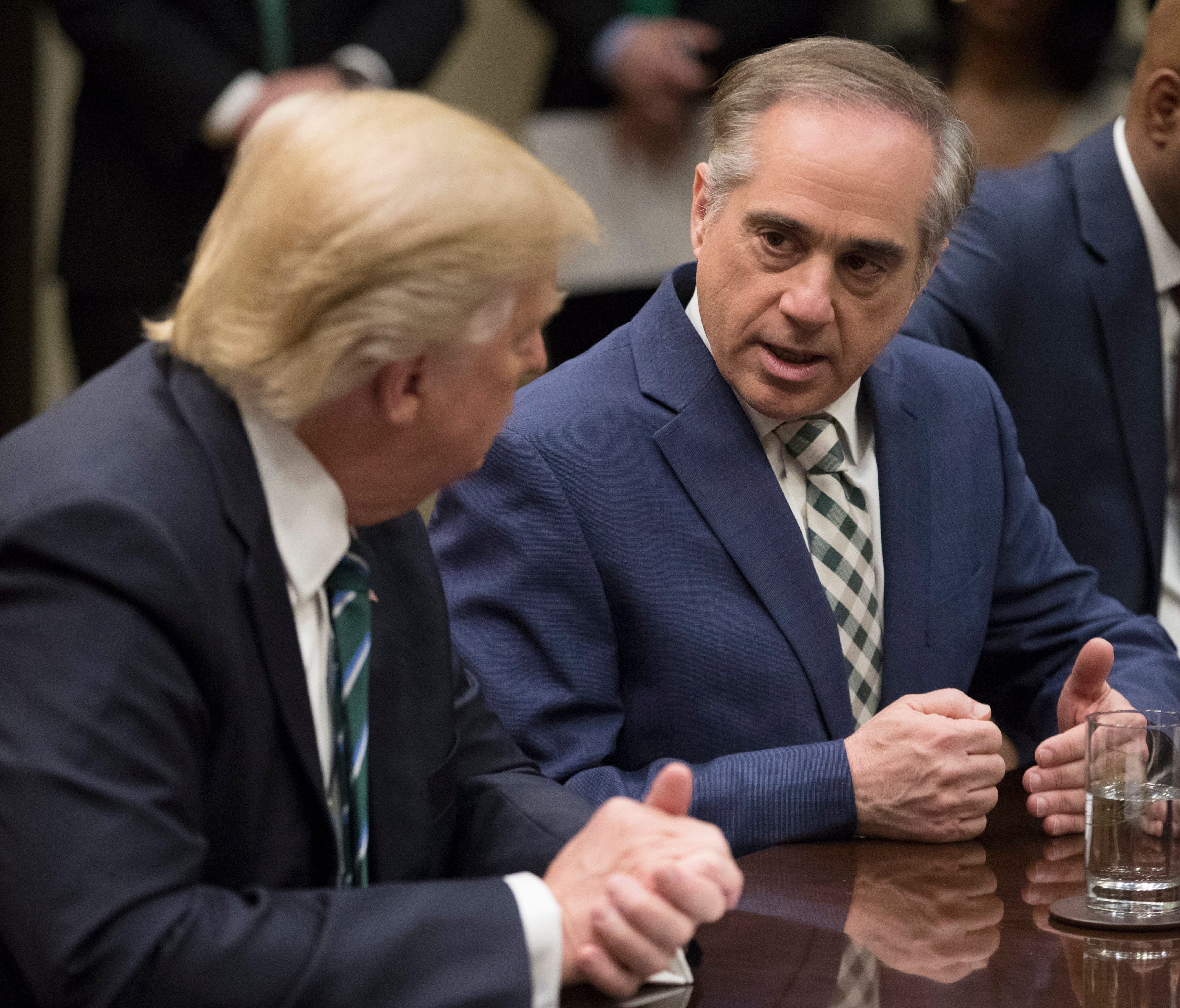 President Trump listens to VA Secretary David Shulkin during a meeting about veterans' affairs at the White House on March 17, 2017.