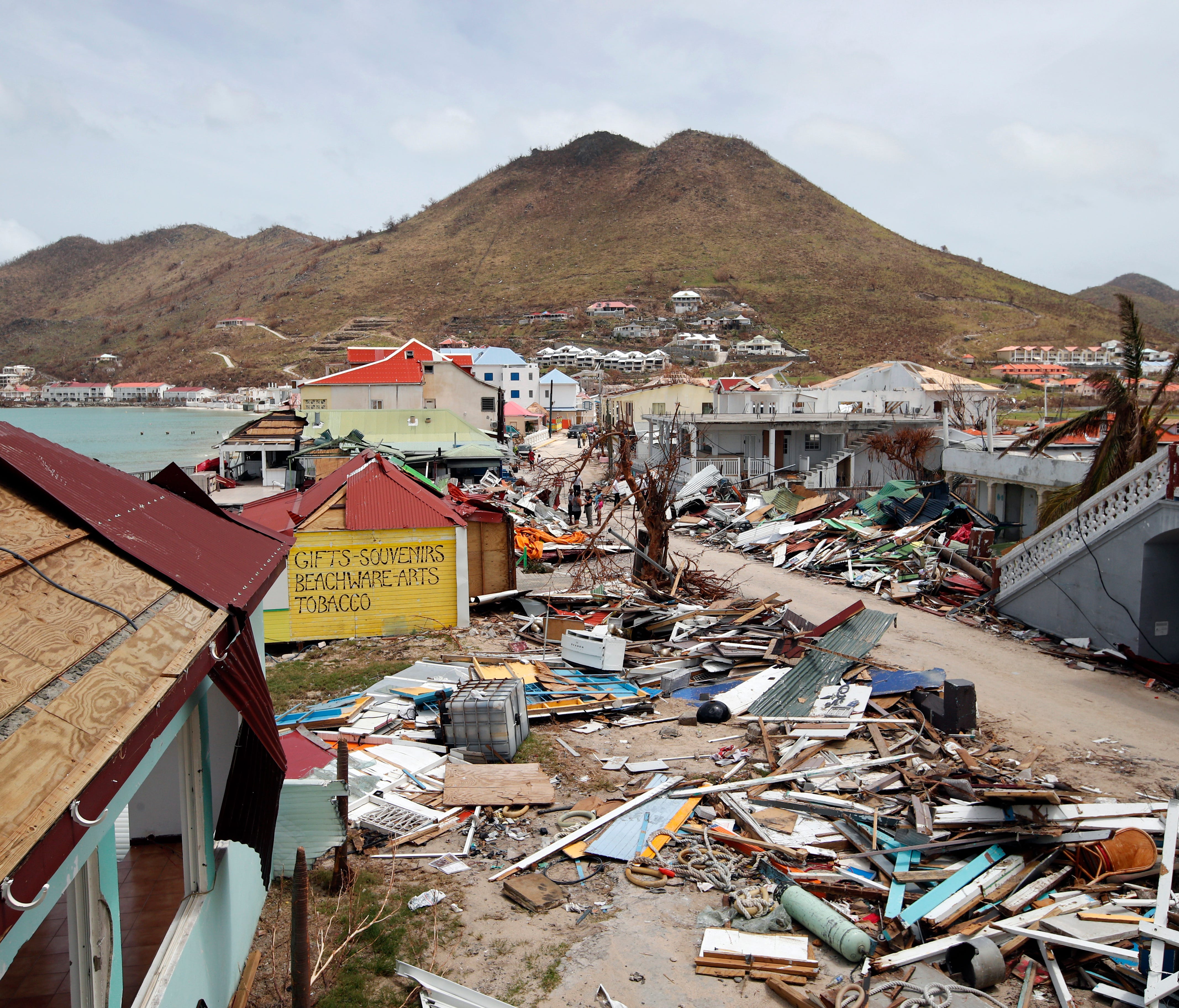 View of buildings destroyed by Hurricane Irma during the visit of French  President Emmanuel Macron in the Caribbean island of St. Martin on Sept. 12, 2017.