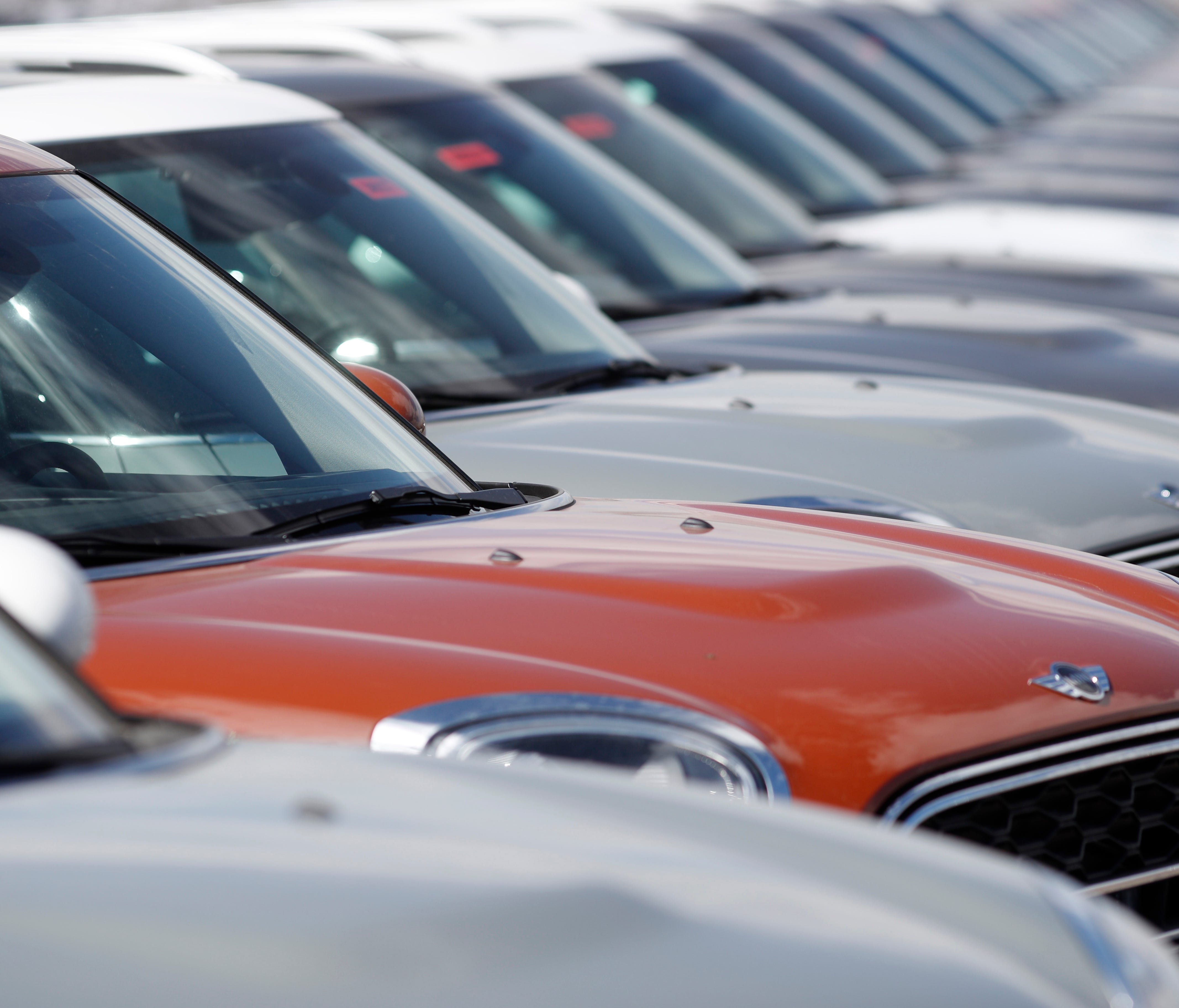 A long row of 2018 Countryman models is shown at a Mini Cooper dealership in Highlands Ranch, Colo. On Friday, March 23, the Commerce Department releases its February report on durable goods.