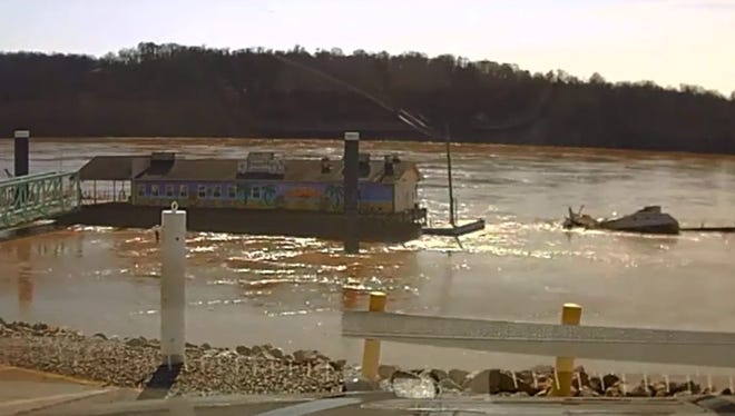 Recovery efforts are underway in the Ohio River near Lawrenceburg after a tiki bar sank into the water.
