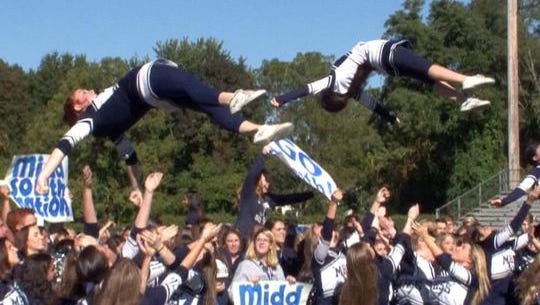 Middletown South Nation compete in the Red Zone Road Show Spirit Competition.