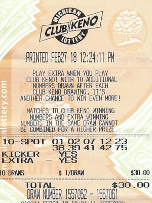 A Macomb County woman's winning Club Keno Lottery ticket.