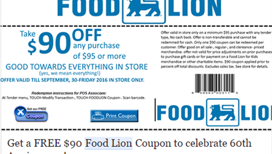 Food Lion warns about fake $90 coupon on Facebook