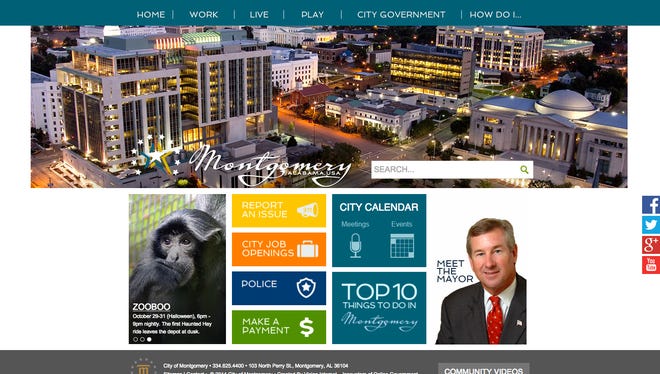 A screen shot of the website for the City of Montgomery