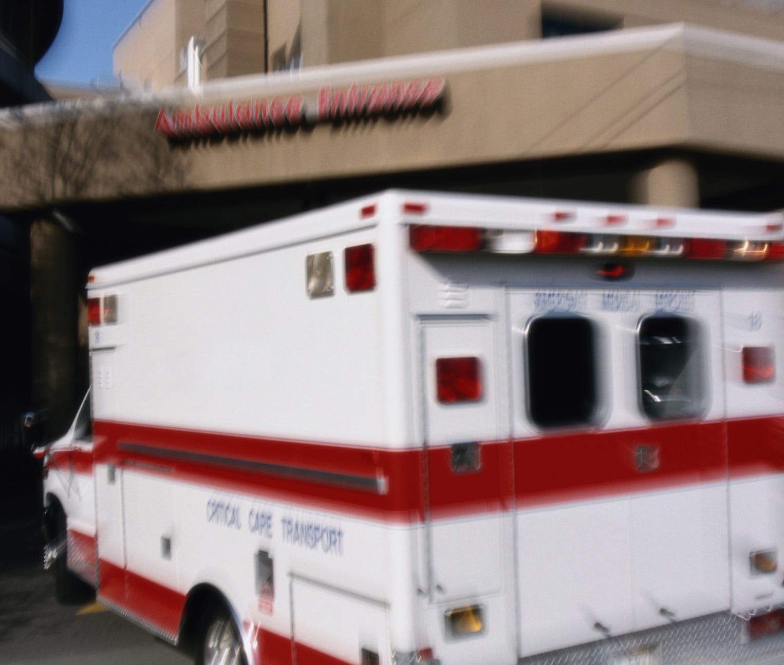 An ambulance arrives at a hospital emergency room.