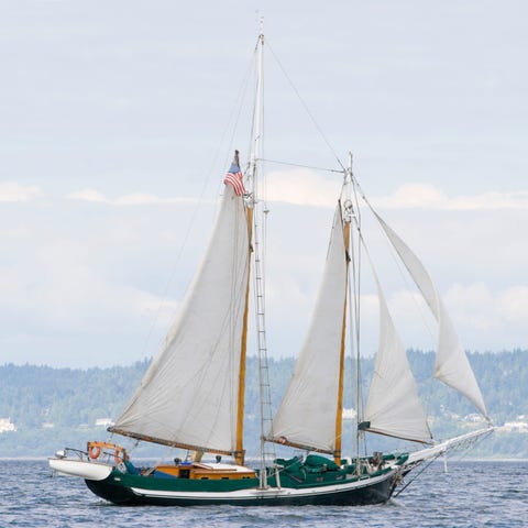 A ship sails in Puget Sound