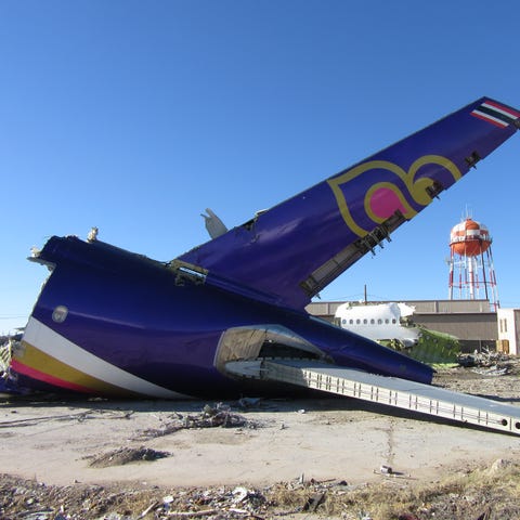 The remains of a Thai Airways Airbus A300 are...