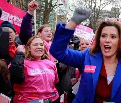 Gretchen Whitmer at 2012 Right to Work protest at Michigan capital.