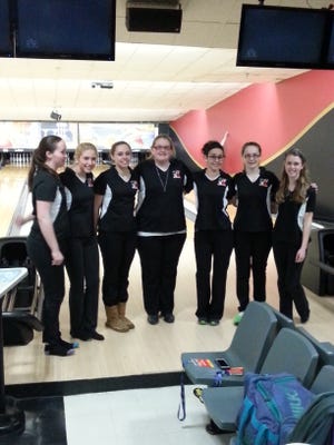 The Section 4 all-star girls bowling team pose for a photo on Sunday.