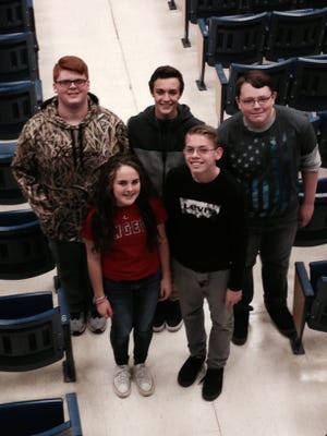 (Front row, from left) Lauren Kavanagh and Zephaniah Rivera; and (back row, from left) John Chiarello, Owen Atkinson and Aaron Benfer, students at Millville Memorial High School, were selected through a rigorous audition process to participate in the 2016 All-South Jersey Junior High School Regional Choir.