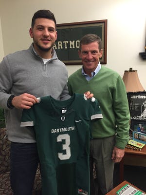 Rush-Henrietta quarterback Jared Gerbino has given a verbal commitment to play for Dartmouth. He's pictured here with head coach Buddy Teevens.