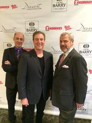 Norman Love of Southwest Florida-based Norman Love Confections is the inaugural inductee into Dessert Professional Magazine's Chocolatier Hall of Fame of North America. Editor Matthew Stevens (left) and publisher Jeffrey Dryfoos (right) honored Love (center) at the crowded celebration at the Institute of Culinary Education in downtown Manhattan Wednesday night. Stevens called Love's decades of work "revolutionary" to the U.S. chocolate industry.