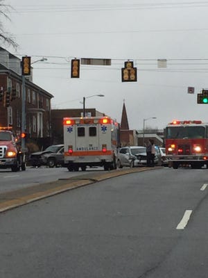 Two-vehicle wreck at the intersection of E. North Street and Academy in downtown Greenville.