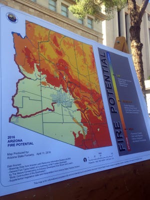 Map of Arizona's 2016 wildfire season potential outside of the State Capitol