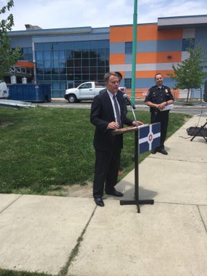 Mayor Joe Hogsett announced the installation of the first of 100 new streetlights at a ceremony in June 2016 on Indianapolis' east side.