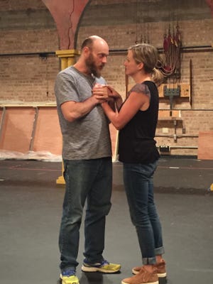 Todd Denning and Kelley Faulkner rehearse a scene for Optimist Theatre's production of "Much Ado About Nothing."
