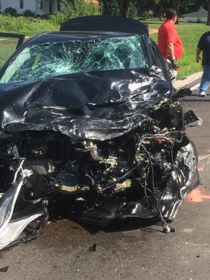 This 2017 Toyota Corolla driven by Justin Declue of Evansville was involved in a fatal crash on Darmstadt Road Friday afternoon. Declue was taken to the hospital with severe injuries.