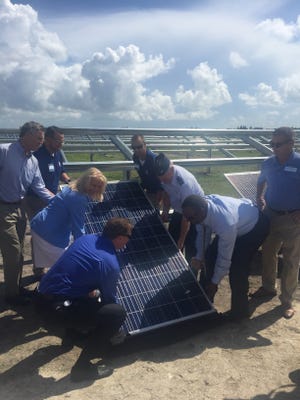 The first solar panel set in place at the FPL solar farm in western Indian River County.