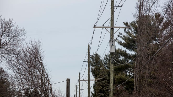Power lines are seen running through recently trimmed trees on Parker Road in Fort Gratiot. DTE has completed $5 million in upgrades to electrical services and tree trimming in Fort Gratiot.