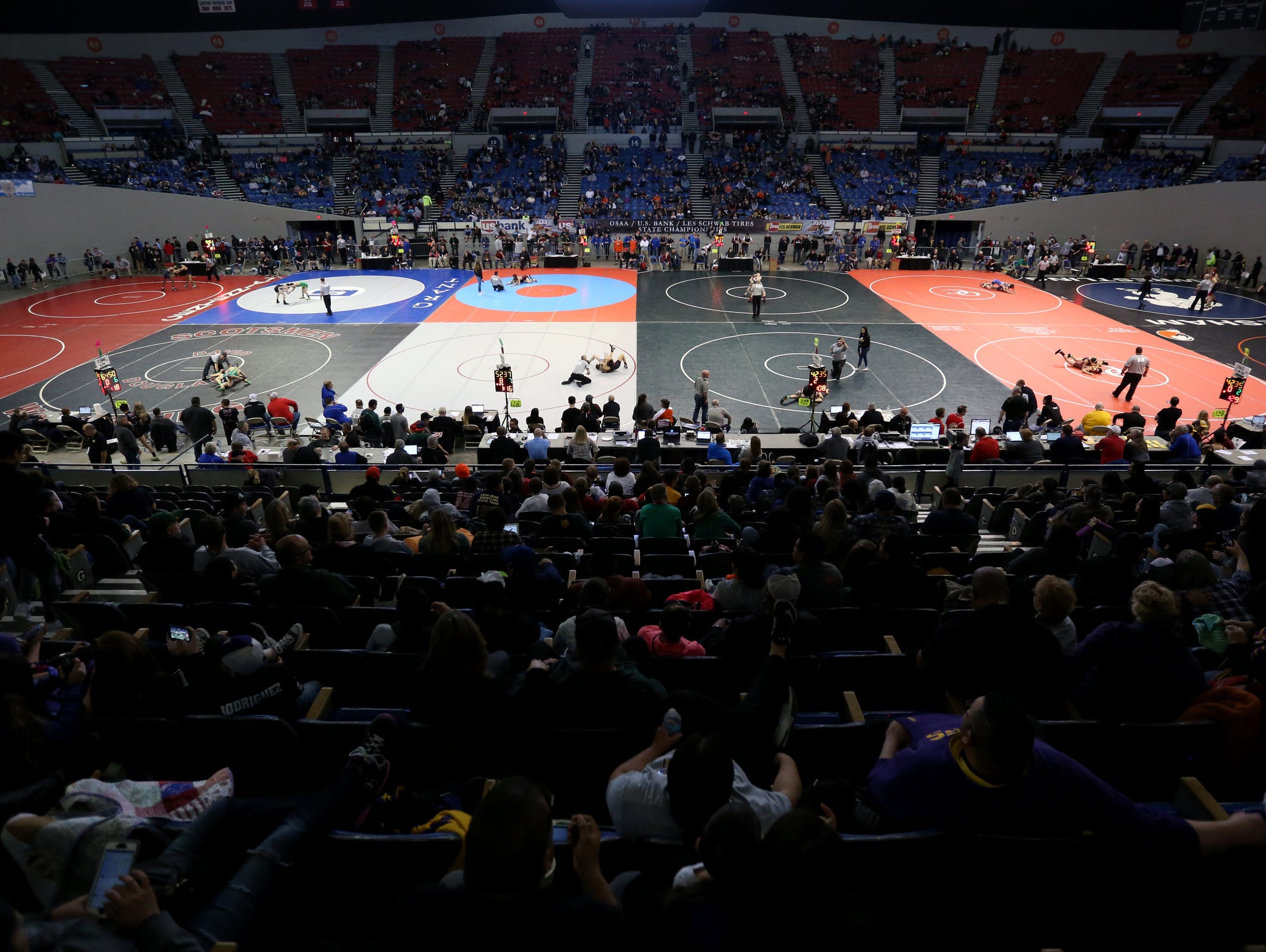 The OSAA Wrestling State Championships at the Memorial Coliseum in Portland on Friday, Feb. 24, 2017.