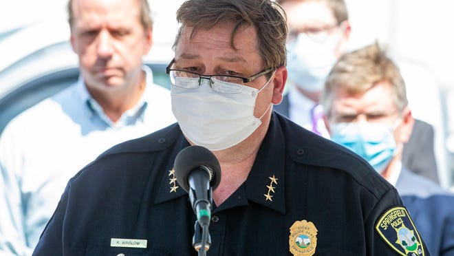 Springfield Police Chief Kenny Winslow announces that two people were killed and one victim was in critical condition following a shooting at the Bunn-O-Matic warehouse during a press conference on Stevenson Drive, Friday, June 26, 2020, in Springfield, Ill. The suspect in the shooting was later found dead in his vehicle in Morgan County.
